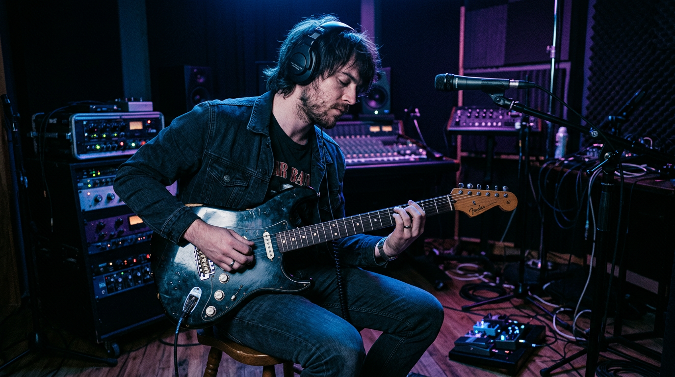 Artist recording in studio